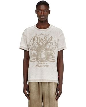 DIESEL Jersey T-Shirt With Burnout Wash And Studs - Natural