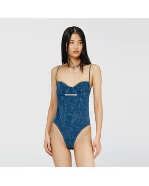 DIESEL Denim-Effect Bodysuit With Back Cut-Out - Blue