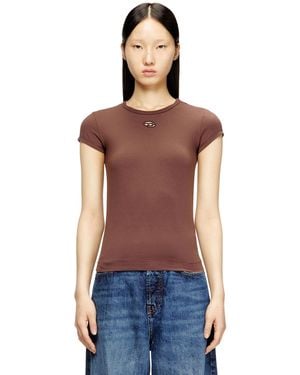 DIESEL T-Shirt With Cut-Out Embroidered Logo - Blue