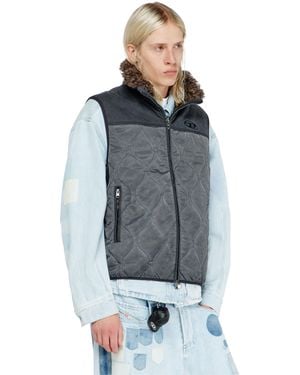 DIESEL Quilted Vest With Fluffy Neck Lining - Blue