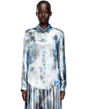 DIESEL Metallic Shirt With Blurred Roses Print - Blue