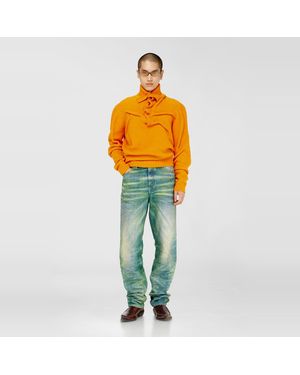 DIESEL Pullover Mit Geknöpftem Kragen Aus Gewalktem Strick Mit Gekräuselter Struktur - Orange
