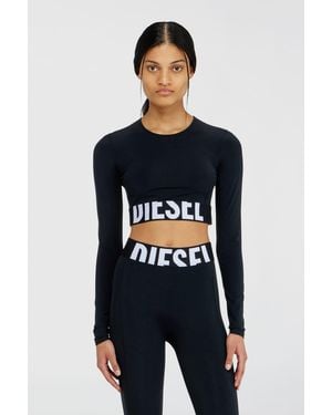 DIESEL Microfibre Crop Top With Cut-Off Logo - Black