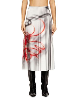 DIESEL Satin Midi Skirt With Graffiti Print - Grey
