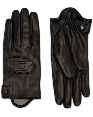 DIESEL Leather Gloves With 3d Oval D Logo - Black