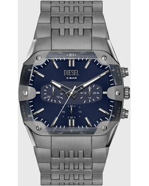 DIESEL Spiked Cushion Gunmetal Stainless Steel Watch - Blue