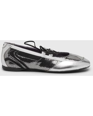 DIESEL D-Mile-Metallic Lace-Up Ballet Flats - White