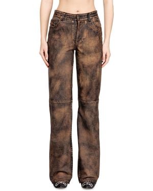 DIESEL Jean-Cut Distressed Leather Trousers - Brown