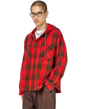 DIESEL Distressed Hooded Shirt - Red