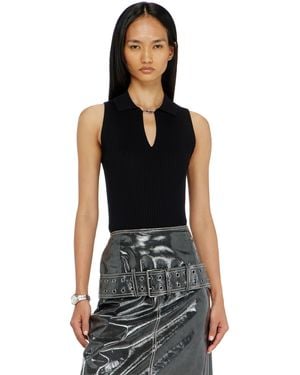 DIESEL Sleeveless Rib-Knit Polo Top - Black