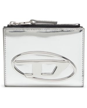 DIESEL Bi-Fold Leather Wallet With Oval D Logo - Metallic