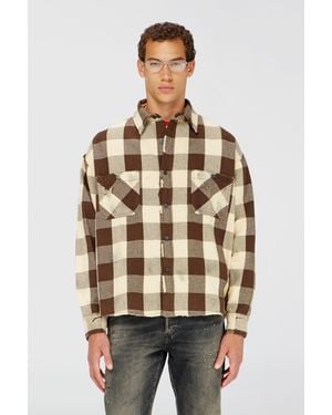 DIESEL Check Flannel Shirt With Distressed Effect - Natural