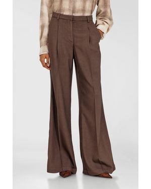 DIESEL Pantalón Wide De Pernera Plisada En Stretch Wool - Marrón
