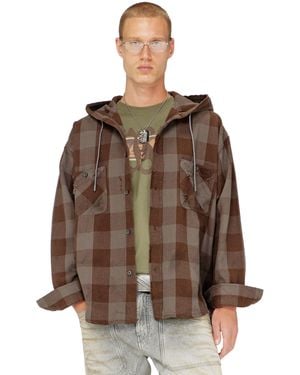 DIESEL Distressed Hooded Shirt - Brown