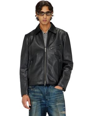 DIESEL Leather Jacket With Embossed Oval D - Black