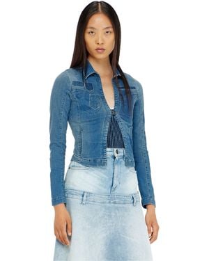 DIESEL One-Button Denim Shirt With Patch Effects - Blue