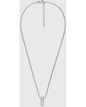 DIESEL Collar De Acero Inoxidable Con Colgante Pavé - Metálico