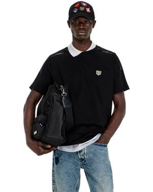 DIESEL T-Shirt With Contrast Trims And Logo Patch - Black