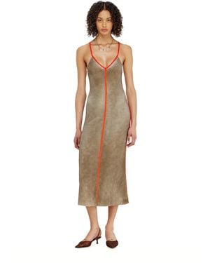 DIESEL Rib-Knit Midi Cami Dress With Contrast Bands - Natural
