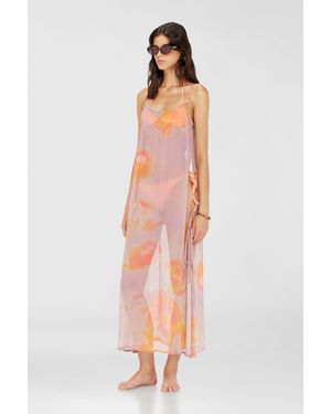 DIESEL Vestido Playero De Gasa Floral - Blanco
