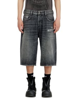 DIESEL Denim Relaxed Shorts With Abrasions - Grey