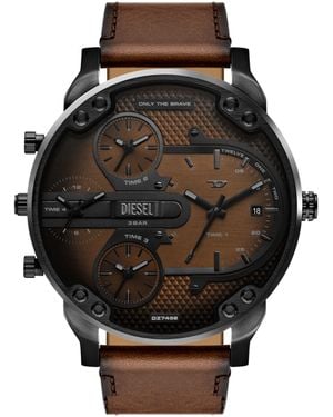 DIESEL Mega Chief Slim Leather Watch - Black