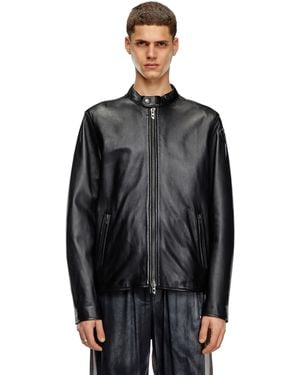 DIESEL Leather Biker Jacket With Embossed Logo - Black