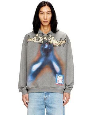 DIESEL Cotton Hoodie With Digital Print - Blue