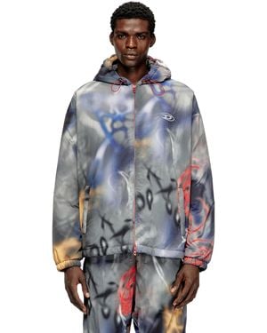 DIESEL Padded Windbreaker With Graffiti Print - Blue