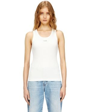 DIESEL Slim Ribbed Tank Top With Metallic Oval D - White