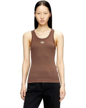 DIESEL Slim Ribbed Tank Top With Metallic Oval D - Black