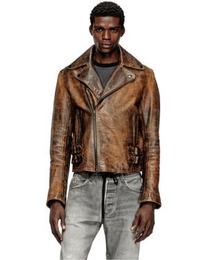 DIESEL Bikerjacke Aus Behandeltem Leder - Braun