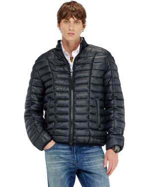 DIESEL Biker-Style Puffer Jacket With Tonal Piping - Blue