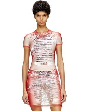 DIESEL T-Shirt Semitrasparente Con Stampa Dj - Rosso