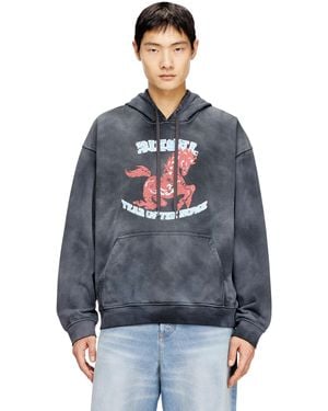 DIESEL Hoodie Tie-Dye With Horse Graphic Print - Blue