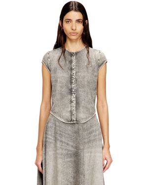DIESEL Short-Sleeve Denim Shirt With Athletic Stripes - Multicolour