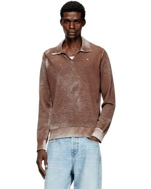 DIESEL Polo Sweater With Faded Reverse Print - Brown