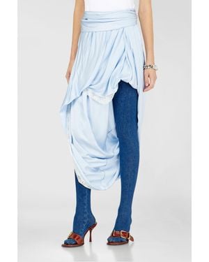 DIESEL Draped Satin Midi Skirt With Lace Trim - Blue