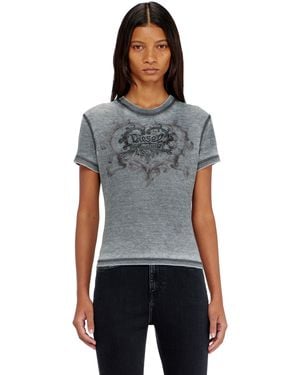 DIESEL Jersey T-Shirt With Rhinestones And Burnout Effect - Gray