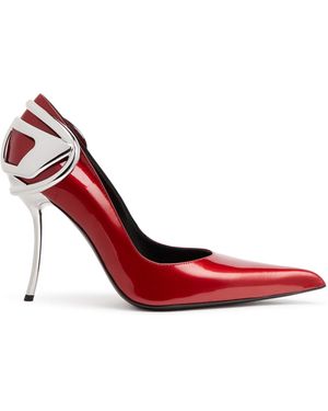DIESEL Metallic Patent Leather Pointed-Toe Stilettos - Red