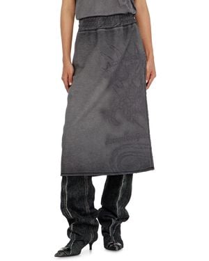 DIESEL Falda Midi De Felpa Con Estampado Devoré - Gris