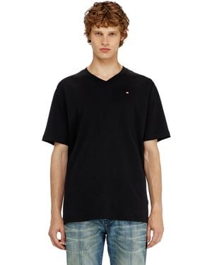 DIESEL V-Neck T-Shirt With Micro Logo Embroidery - Black