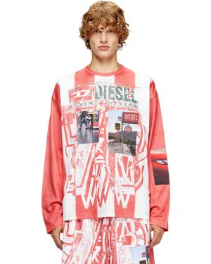DIESEL Striped Long-Sleeve T-Shirt With Photo Patches - Red