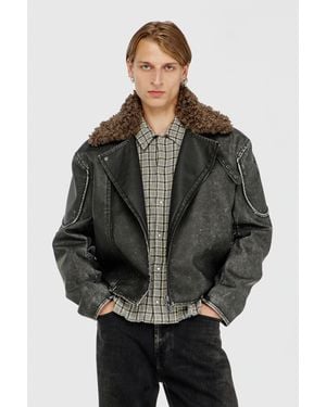 DIESEL Biker Jacket With Detachable Collar - Grey