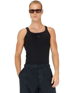DIESEL Slim Cotton Tank With Oval D Logo - Black