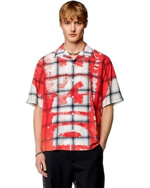 DIESEL Check Bowling Shirt With Fading Logo - Red