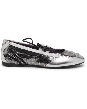 DIESEL D-Mile-Metallic Lace-Up Ballet Flats - White
