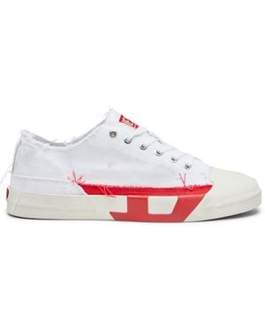 DIESEL S-D-Verse-Dirty-Effect Canvas Trainers - White