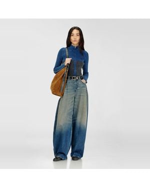 DIESEL Cardigan Zippé Effet Denim Bicolore - Bleu