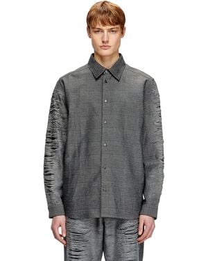 DIESEL Checked Shirt With Distressed Sleeves - グレー